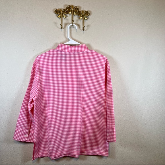 White Stag Pink Gingham Collared Button-Up Shirt. 3/4 sleeves. Size M - Picture 6 of 6